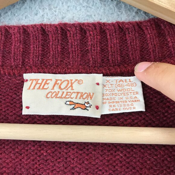 Vintage The Fox Collection Red Wool Blend V-Neck Sweater Vest XLT - Picture 6 of 8